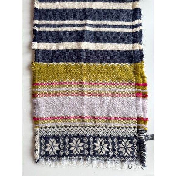 ZARA Multicolor Striped Snowflake Acrylic Knit Large Rectangle Blanket Scarf - Picture 1 of 9